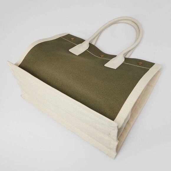 Yves Saint Laurent Green Linen And Leather Rive Gauche Tote Bag - Picture 3 of 11